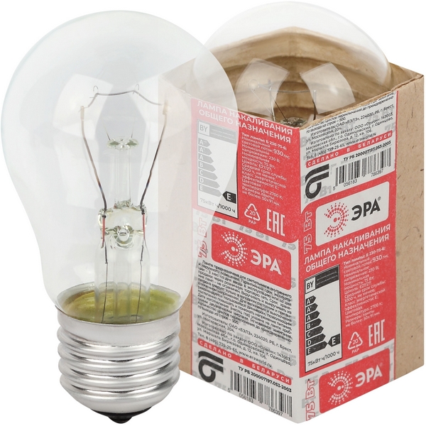 Изображение товара Лампочка накаливания E27 75W ЭРА Б 230-75-6