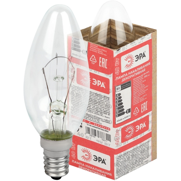 Изображение товара Лампочка накаливания E14 40W ЭРА ДС 230-40-1