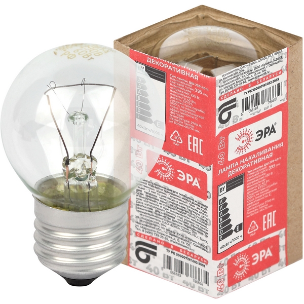 Изображение товара Лампочка накаливания E27 40W ЭРА ДШ 230-40-1
