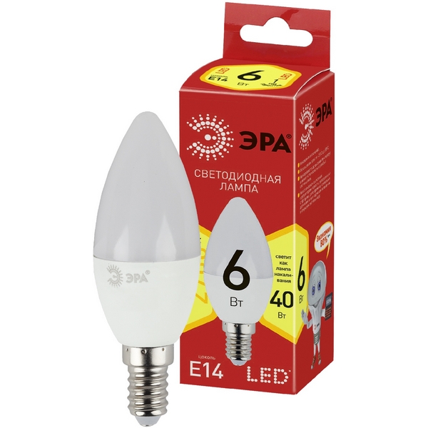 

Лампочка светодиодная E14 6W ЭРА ECO LED B35-6W-827-E14, ECO LED B35-6W-827-E14