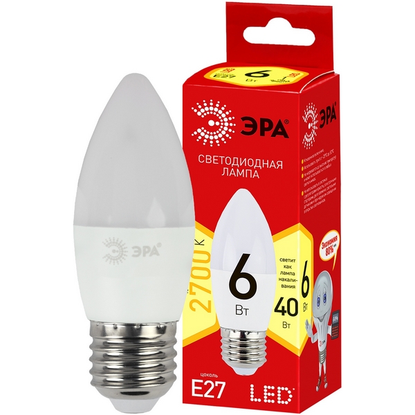 

Лампочка светодиодная E27 6W ЭРА ECO LED B35-6W-827-E27, ECO LED B35-6W-827-E27