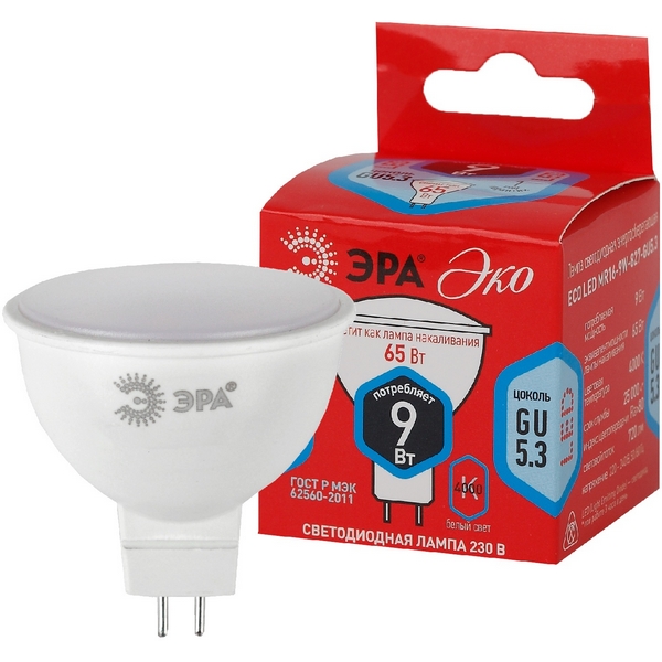 

Лампочка светодиодная GU5.3 9W ЭРА ECO LED MR16-9W-840-GU5.3, ECO LED MR16-9W-840-GU5.3