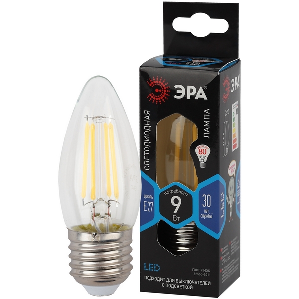 Изображение товара Светодиодная лампа ЭРА F-LED B35-9w-840-E27