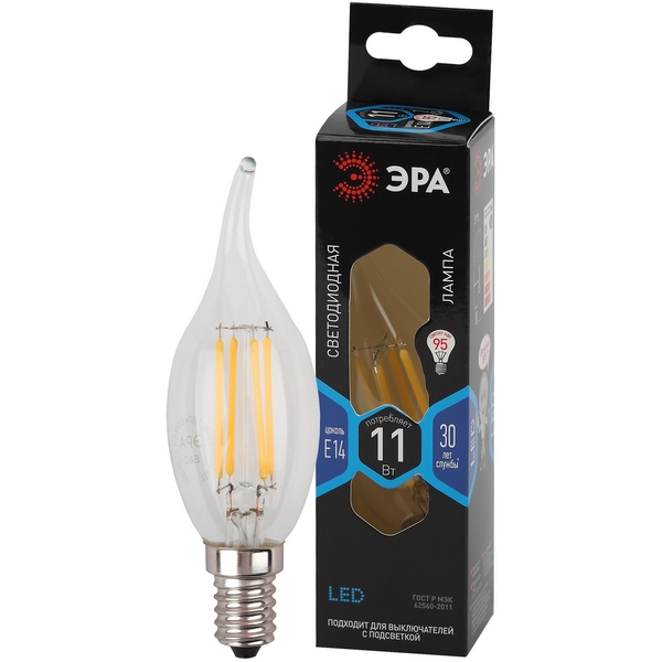 

Лампочка светодиодная филаментная E14 11W ЭРА F-LED BXS-11W-840-E14, F-LED BXS-11W-840-E14