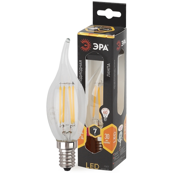 

Лампочка светодиодная филаментная E14 7W ЭРА F-LED BXS-7W-827-E14, F-LED BXS-7W-827-E14