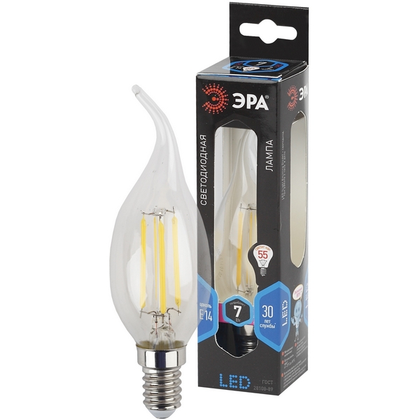 

Лампочка светодиодная филаментная E14 7W ЭРА F-LED BXS-7W-840-E14, F-LED BXS-7W-840-E14