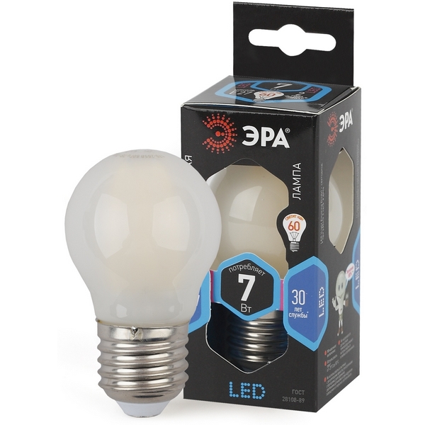 

Лампочка светодиодная филаментная E27 7W ЭРА F-LED P45-7W-840-E27 frost, F-LED P45-7W-840-E27 frost