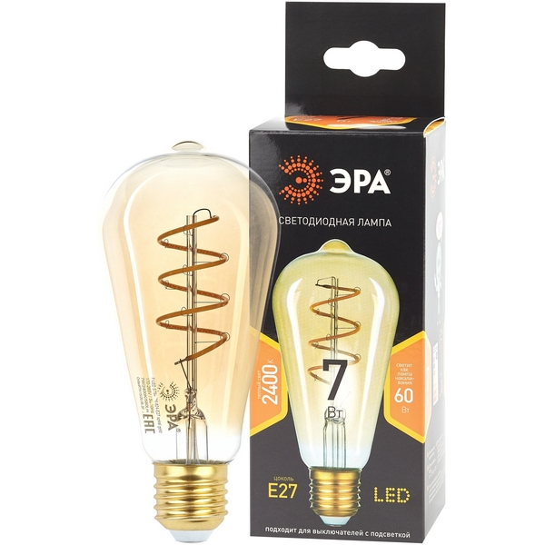 

Лампочка светодиодная филаментная E27 7W ЭРА F-LED ST64-7W-824-E27 spiral gold, F-LED ST64-7W-824-E27 spiral gold