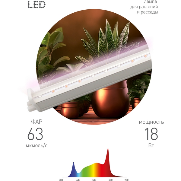 Изображение товара Светильник для растений светодиодный ЭРА FITO-18W-Ra90