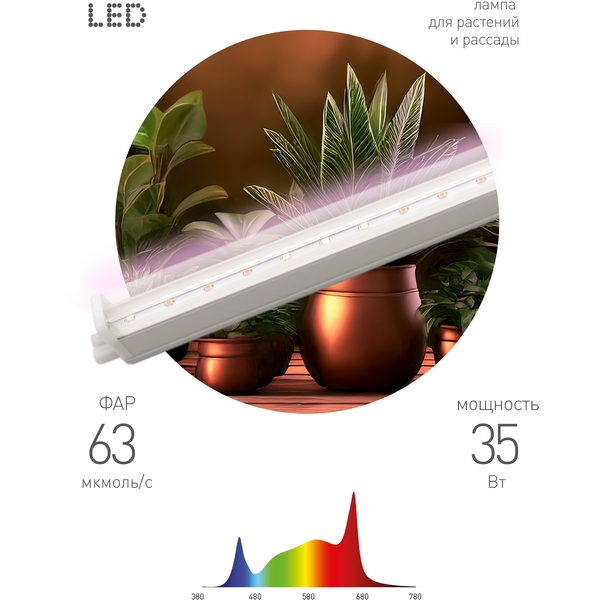 

Светильник для растений светодиодный ЭРА FITO-35W-Ra90, Белый, FITO-35W-Ra90