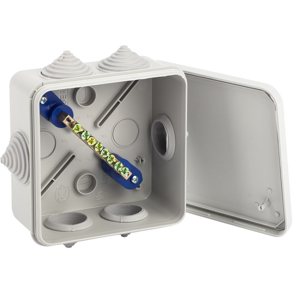 

Коробка разветвительная уравнивания потенциалов шина 6х9 8 групп IP55ЭРА KUPR-100-100-50, Серый, KUPR-100-100-50