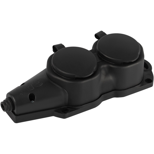 

Розеточный блок 2-х местный с заземлением (черный) ЭРА KX-2e-B-IP44, KX-2e-B-IP44