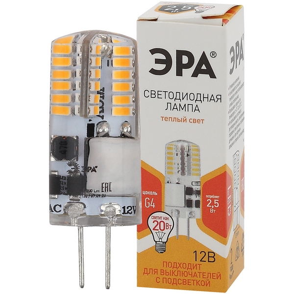 

Лампочка светодиодная G4 2,5W ЭРА LED-JC-2,5W-12V-SLC-827-G4, LED-JC-2,5W-12V-SLC-827-G4