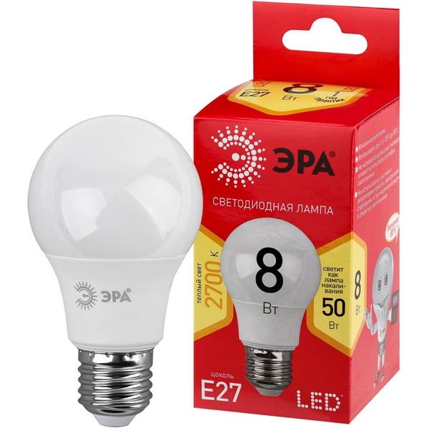 

Лампочка светодиодная E27 8W ЭРА LED A55-8W-827-E27 R, LED A55-8W-827-E27 R