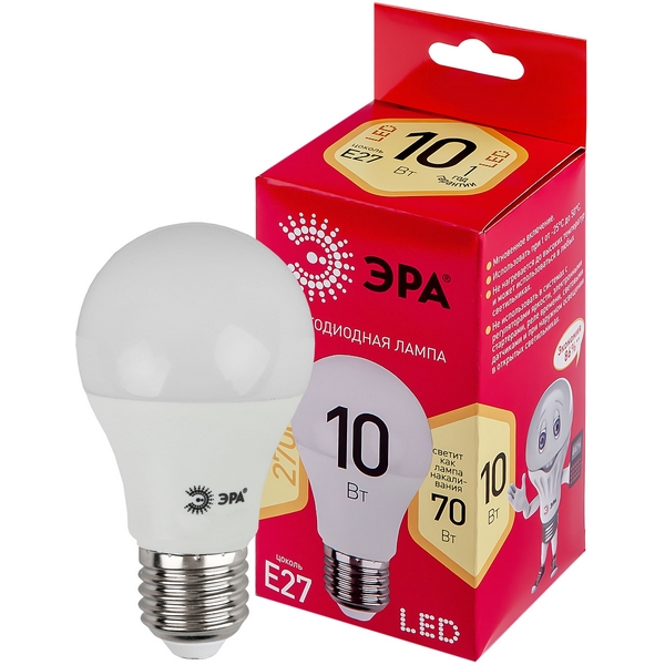 

Лампочка светодиодная E27 10W ЭРА LED A60-10W-827-E27 R, LED A60-10W-827-E27 R