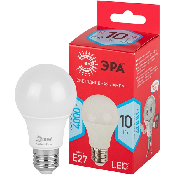 

Лампочка светодиодная E27 10W ЭРА LED A60-10W-840-E27 R, LED A60-10W-840-E27 R