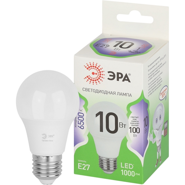

Лампочка светодиодная E27 10W ЭРА LED A60-10W-865-E27 GL, LED A60-10W-865-E27 GL