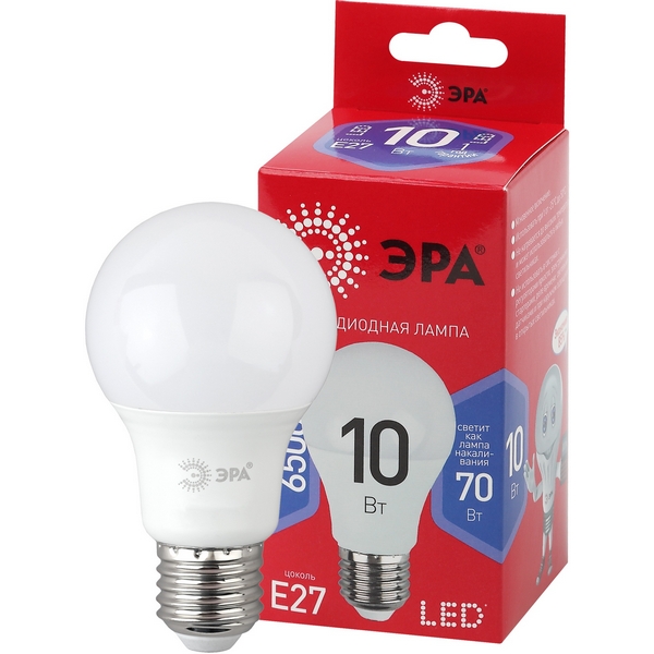 Изображение товара Лампочка светодиодная E27 10W ЭРА LED A60-10W-865-E27 R