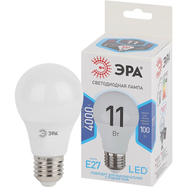 

Лампочка светодиодная E27 11W ЭРА LED A60-11W-840-E27, LED A60-11W-840-E27