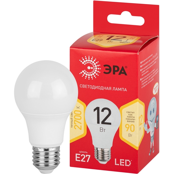 

Лампочка светодиодная E27 12W ЭРА LED A60-12W-827-E27 R, LED A60-12W-827-E27 R