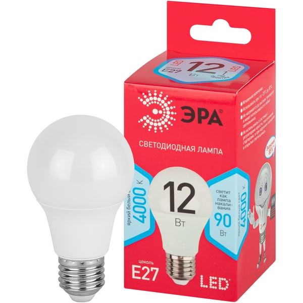 

Лампочка светодиодная E27 12W ЭРА LED A60-12W-840-E27 R, LED A60-12W-840-E27 R