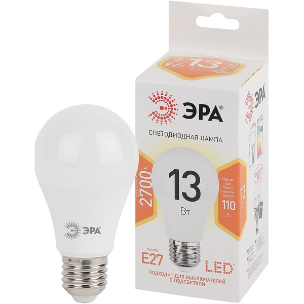 

Лампочка светодиодная E27 13W ЭРА LED A60-13W-827-E27, LED A60-13W-827-E27