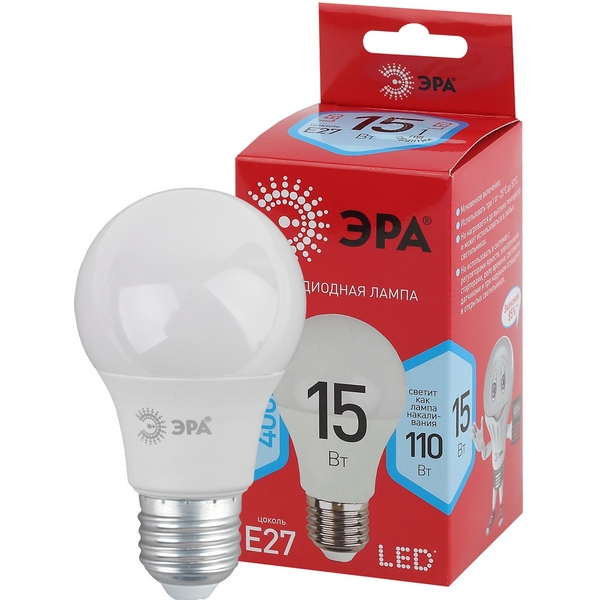 

Лампочка светодиодная E27 15W ЭРА LED A60-15W-840-E27 R, LED A60-15W-840-E27 R