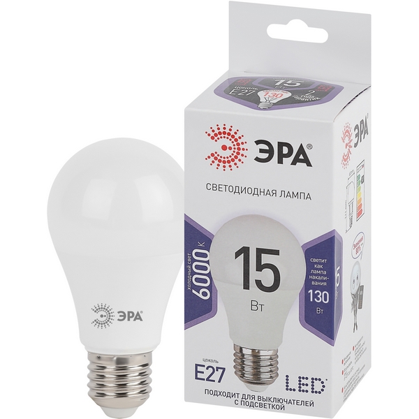

Лампочка светодиодная E27 15W ЭРА LED A60-15W-860-E27, LED A60-15W-860-E27