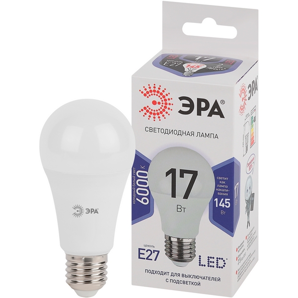 

Лампочка светодиодная E27 17W ЭРА LED A60-17W-860-E27, LED A60-17W-860-E27