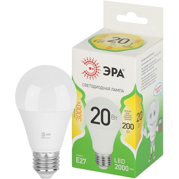 

Лампочка светодиодная E27 20W ЭРА LED A60-20W-830-E27 GL, LED A60-20W-830-E27 GL
