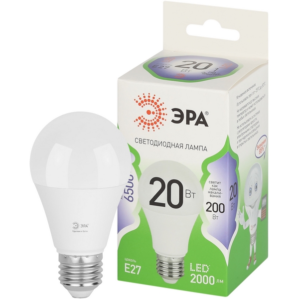 

Лампочка светодиодная E27 20W ЭРА LED A60-20W-865-E27 GL, LED A60-20W-865-E27 GL