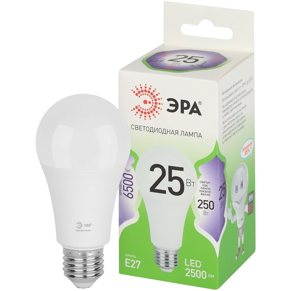 

Лампочка светодиодная E27 25W ЭРА LED A60-25W-865-E27 GL, LED A60-25W-865-E27 GL