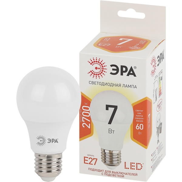 Изображение товара Светодиодная лампочка E27 7W ЭРА теплый белый