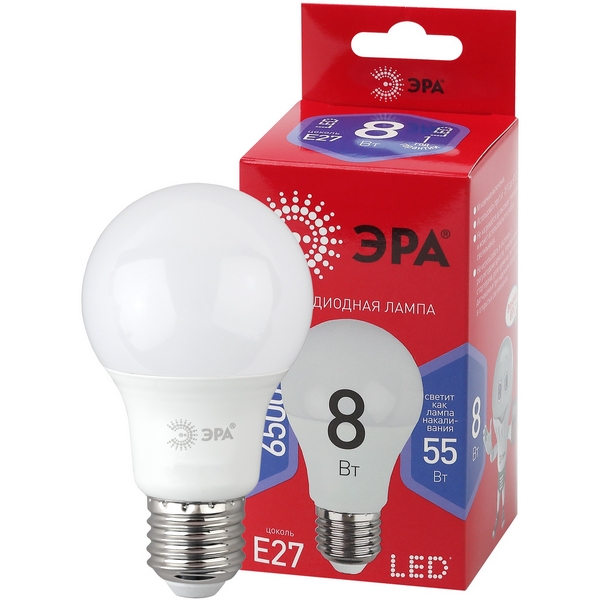 

Лампочка светодиодная E27 8W ЭРА LED A60-8W-865-E27 R, LED A60-8W-865-E27 R