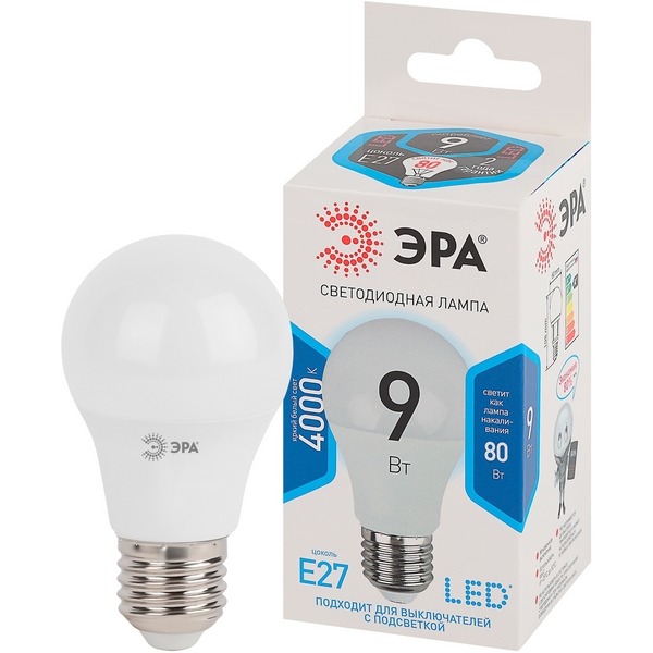 

Лампочка светодиодная E27 9W ЭРА LED A60-9W-840-E27, LED A60-9W-840-E27