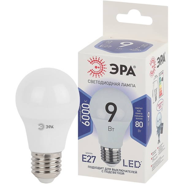 

Лампочка светодиодная E27 9W ЭРА LED A60-9W-860-E27, LED A60-9W-860-E27