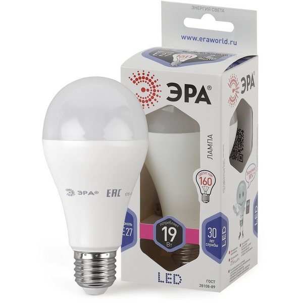 

Лампочка светодиодная E27 19W ЭРА LED A65-19W-860-E27, LED A65-19W-860-E27