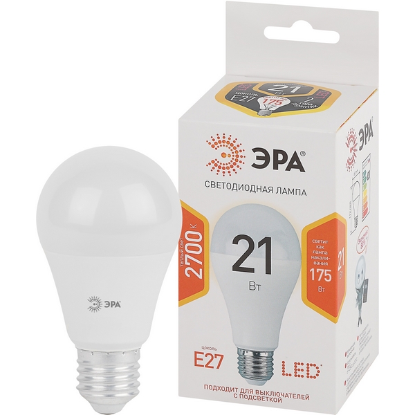 

Лампочка светодиодная E27 21W ЭРА LED A65-21W-827-E27, LED A65-21W-827-E27