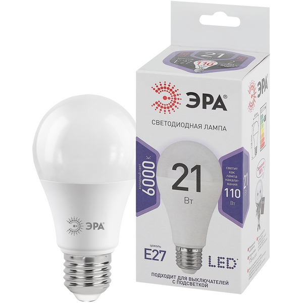 

Лампочка светодиодная E27 21W ЭРА LED A65-21W-860-E27, LED A65-21W-860-E27