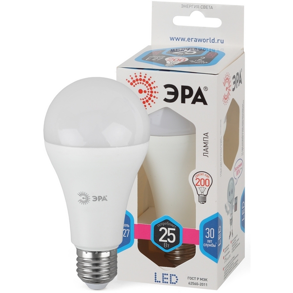 

Лампочка светодиодная E27 25W ЭРА LED A65-25W-840-E27, LED A65-25W-840-E27