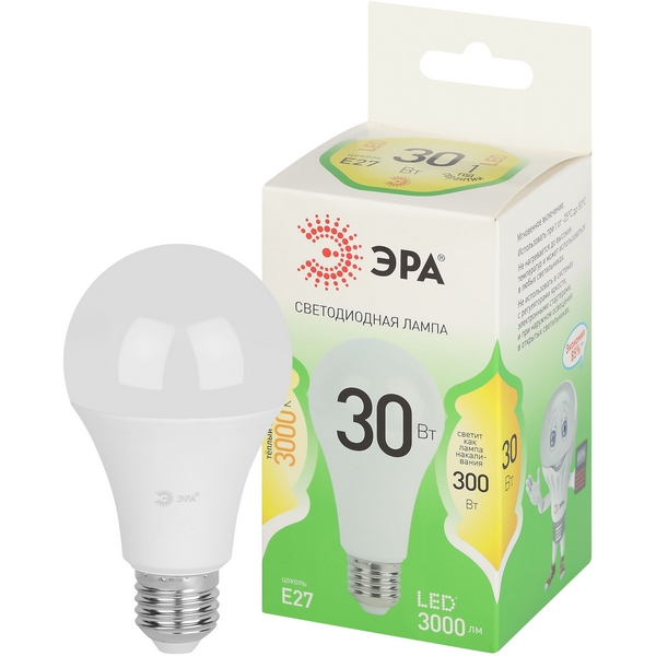 

Лампочка светодиодная E27 30W ЭРА LED A65-30W-830-E27 GL, LED A65-30W-830-E27 GL