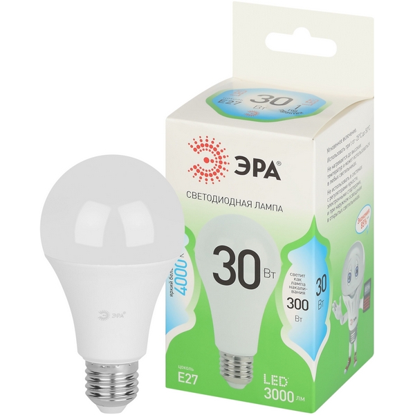 

Лампочка светодиодная E27 30W ЭРА LED A65-30W-840-E27 GL, LED A65-30W-840-E27 GL