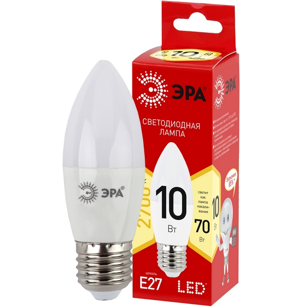 

Лампочка светодиодная E27 10W ЭРА LED B35-10W-827-E27 R, LED B35-10W-827-E27 R