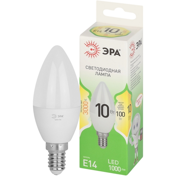 

Лампочка светодиодная E14 10W ЭРА LED B35-10W-830-E14 GL, LED B35-10W-830-E14 GL