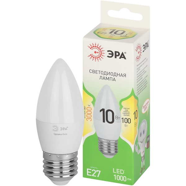 

Лампочка светодиодная E27 10W ЭРА LED B35-10W-830-E27 GL, LED B35-10W-830-E27 GL