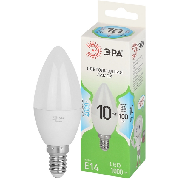

Лампочка светодиодная E14 10W ЭРА LED B35-10W-840-E14 GL, LED B35-10W-840-E14 GL