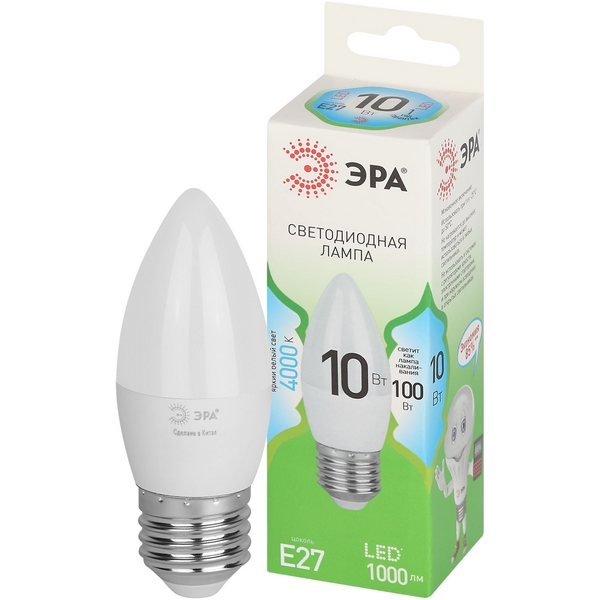 

Лампочка светодиодная E27 10W ЭРА LED B35-10W-840-E27 GL, LED B35-10W-840-E27 GL