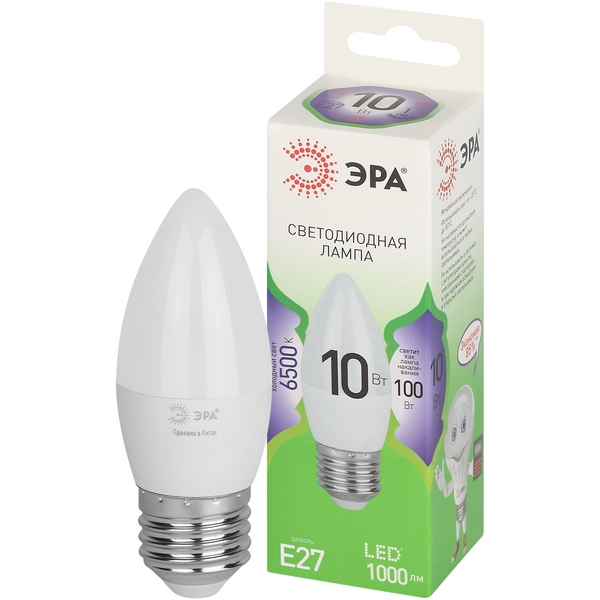 

Лампочка светодиодная E27 10W ЭРА LED B35-10W-865-E27 GL, LED B35-10W-865-E27 GL
