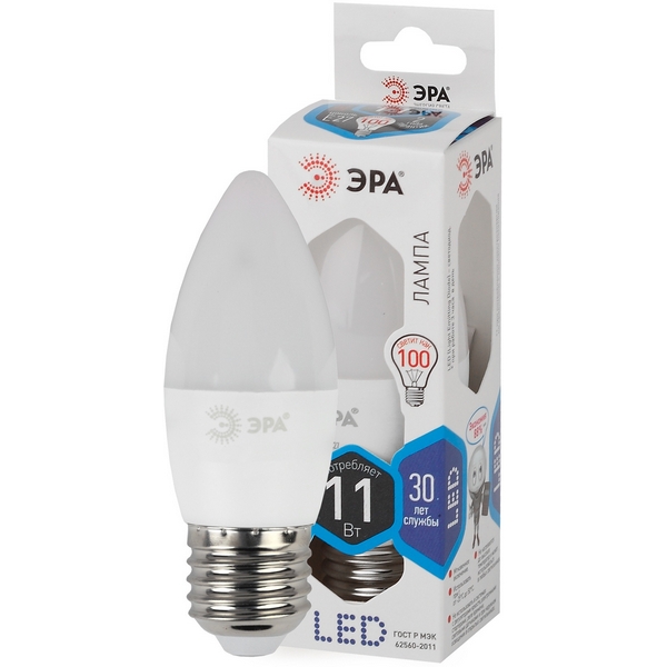 

Лампочка светодиодная E27 11W ЭРА LED B35-11W-840-E27, LED B35-11W-840-E27