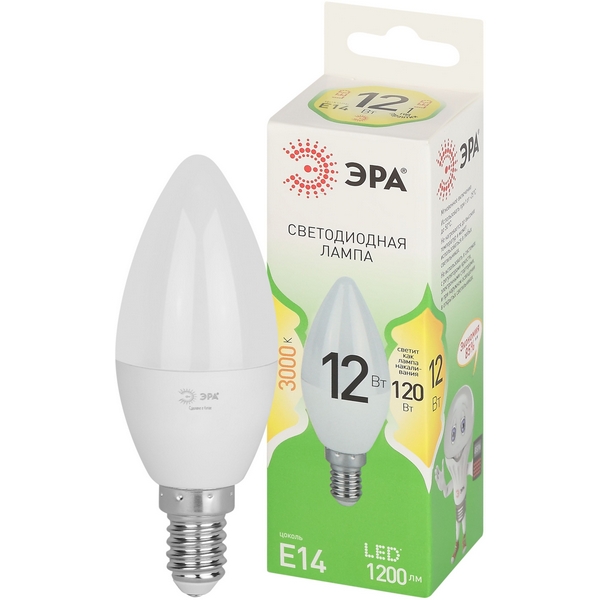 

Лампочка светодиодная E14 10W ЭРА LED B35-12W-830-E14 GL, LED B35-12W-830-E14 GL